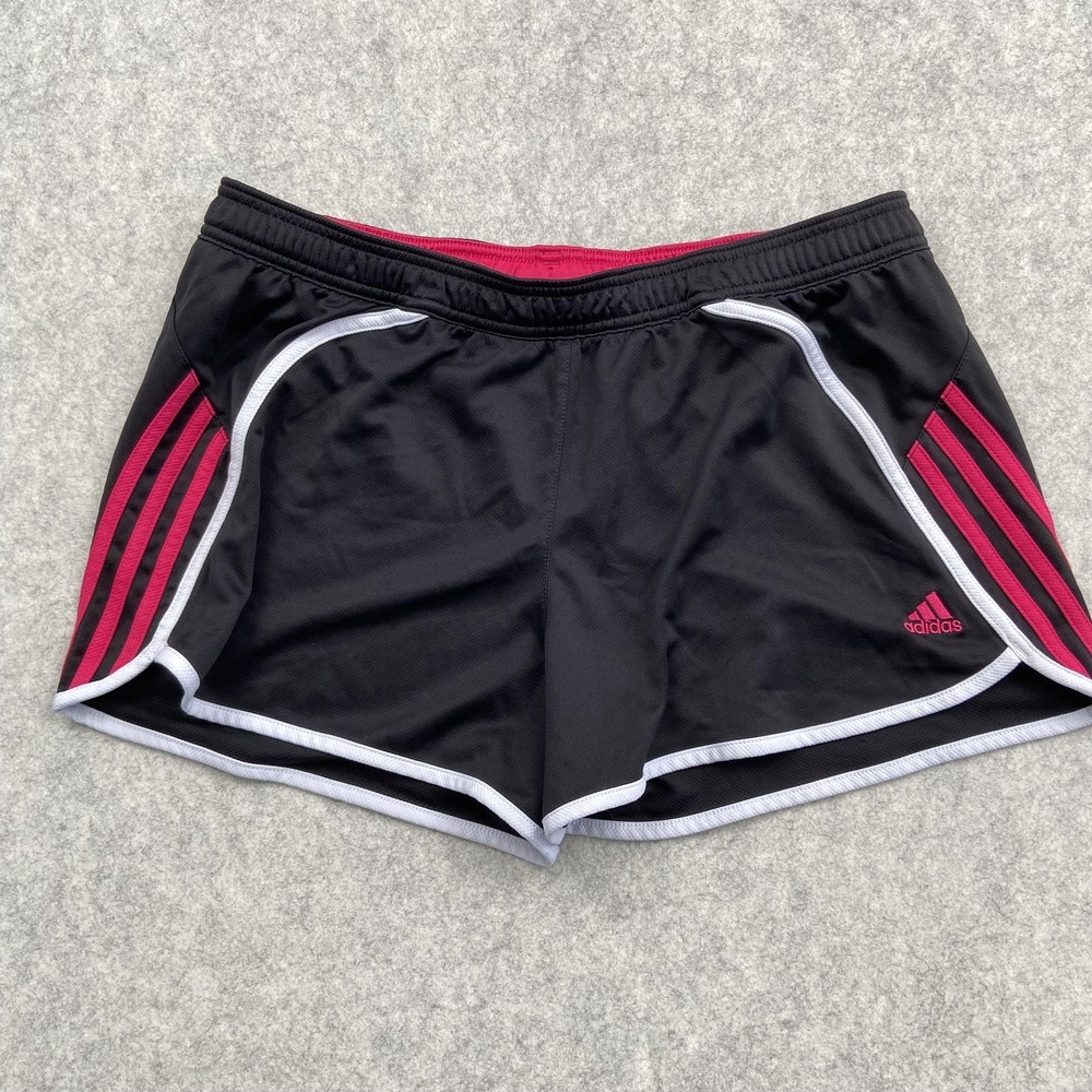 Adidas Shorts Womens Large (32x3) Black Pink Running Athletic Lined 3 Stripe